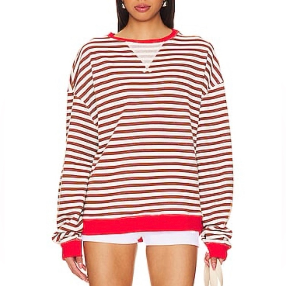Free People X WE THE FREE CLASSIC STRIPED CREW IN COFFEE COMBO